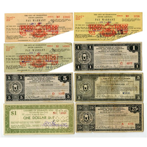 Kansas & North Carolina, 1932 to 1933, Depression Era Municipal Scrip, Revenue Anticipation Notes, a