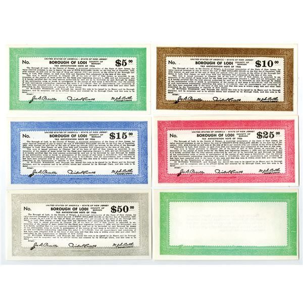 NJ. Borough of Lodi, 1936, Tax Anticipation Notes, Quintet.