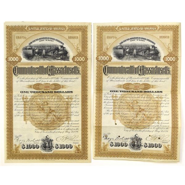 MA. Commonwealth of Massachusetts, 1896, I/C Coupon Bond Pair.