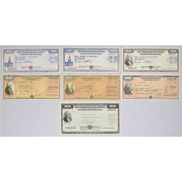 U.S. Savings Bonds, Series E to Series EE, 1951 to 1997, Issued and Cancelled Assortment.