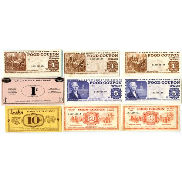 U.S. Department of Agriculture Food Coupon and Private Issued Food Stamp Assortment, 1970s to 1980s