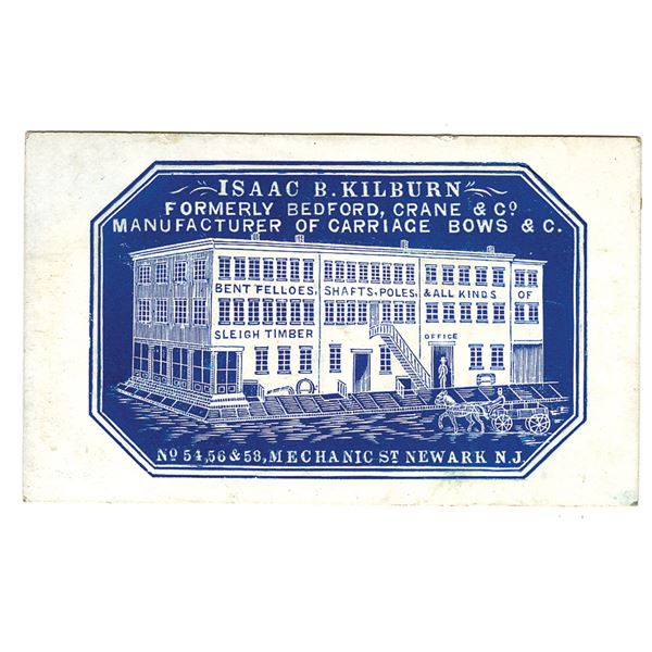 NJ. Isaac B. Kilburn. Carriage Bows. Coated Stock Cameo Business Card Rarity, ca.1850-70's.