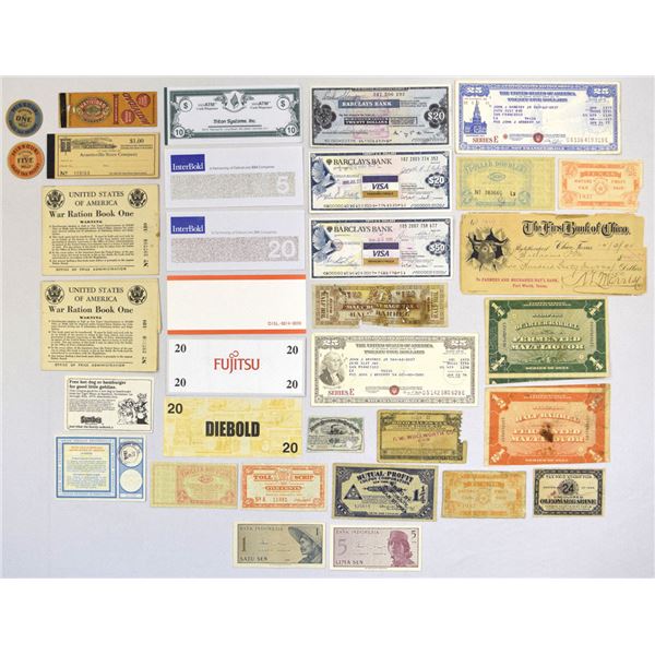 Mixed World and U.S. Currency, Savings Bond, State Tax Stamps, Ration Coupons Scrip and Ephemera Col
