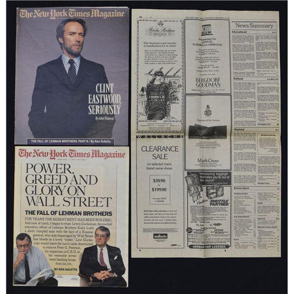 NY. New York Times front Page and New York Times Magazine Articles of the Fall of Lehman Brothers &