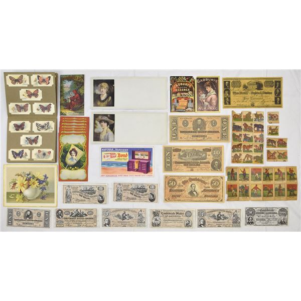 U.S., Currency Facsimiles, and Advertising Ephemera, ca.1890 to 1950s