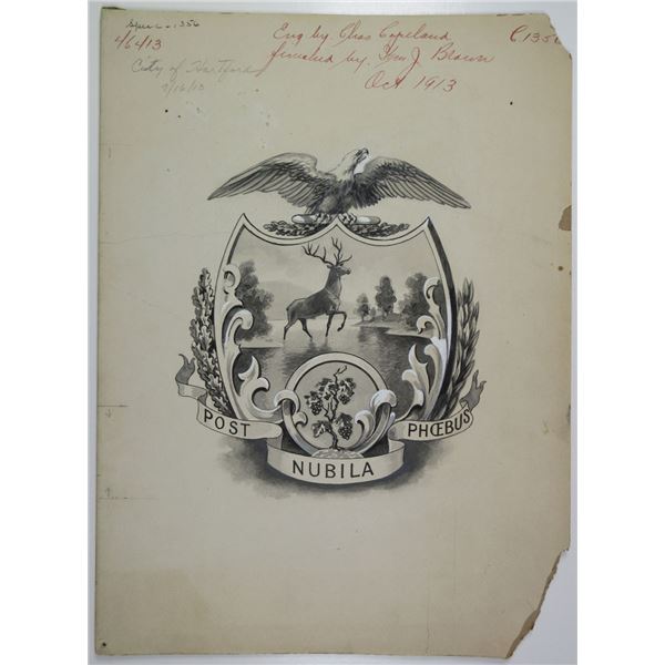 CT. City of Hartford, 1913, Original Artwork of the Hartford Coat of Arms.