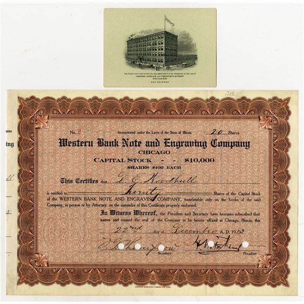 IL. Western Bank Note and Engraving Company, 1913 I/C Stock Certificate, Serial #2  ITASB: D.E. Wood