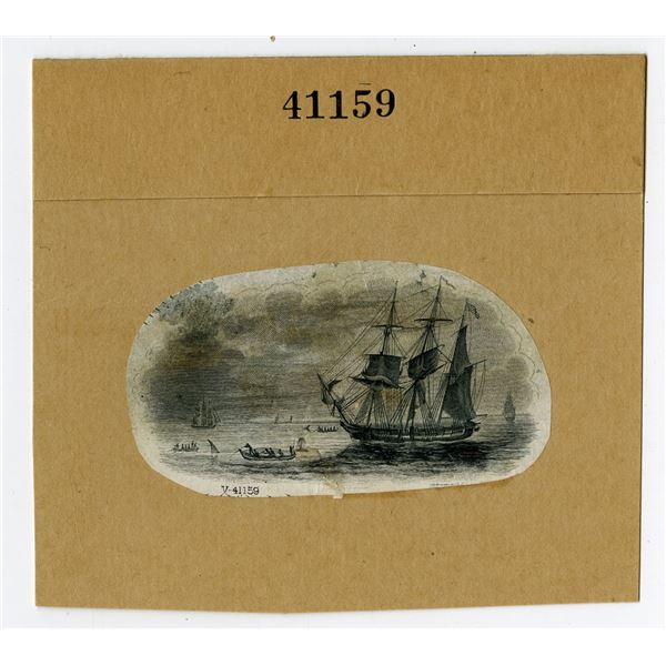 Early Toppan Carpenter Proof Mounted on card of a Whaling Vignette, ca.1830-40s