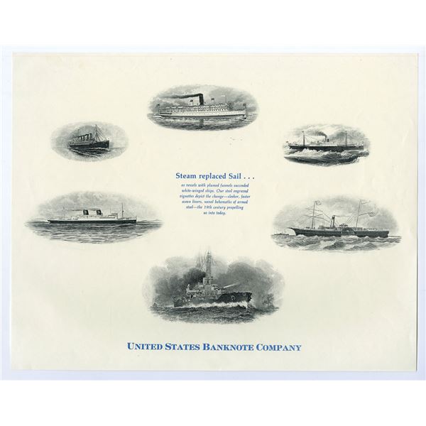 PA. United States Bank Note Co., ca.1870 to 1900s, Steamship & Naval Vignette Proof Sheet.