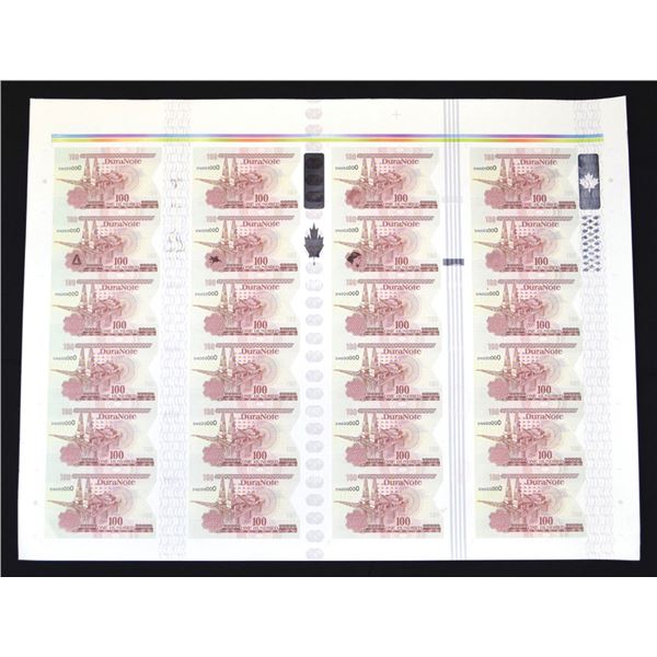 U.S. & Canada. DuraNote Uncut Sheet of 24 Banknotes, ND (ca. 1989 to 1994), with Different DuraNote 
