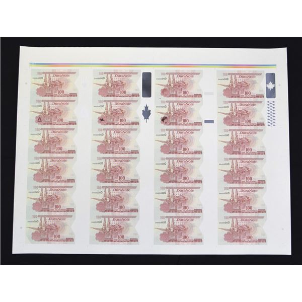 U.S. & Canada. DuraNote Uncut Sheet of 24 Polymer Banknotes, ND (ca. 1989 to 1994)