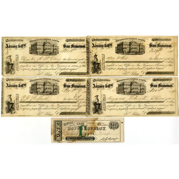 CA., PA. Adams & Co. and Hoyt's Novelty, 1854 to 1866, Certificate of Deposit Assortment.