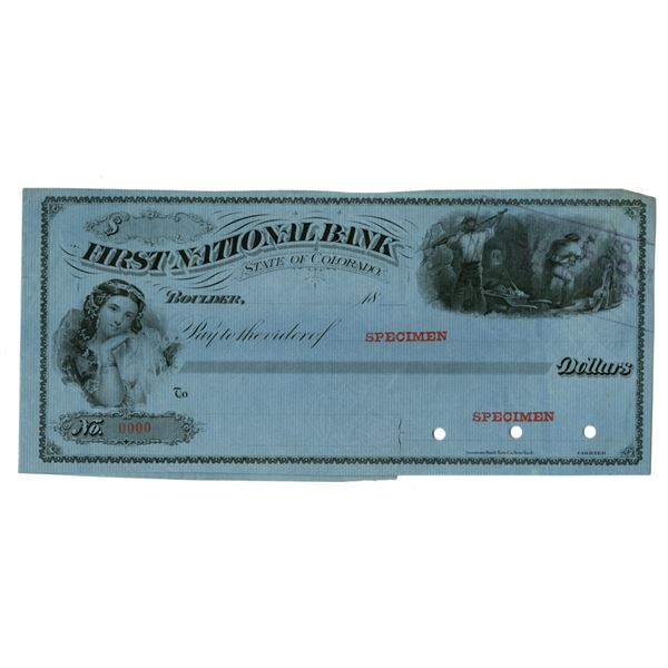 CO. First National Bank, ND (1850s to 1890s), Specimen Check.