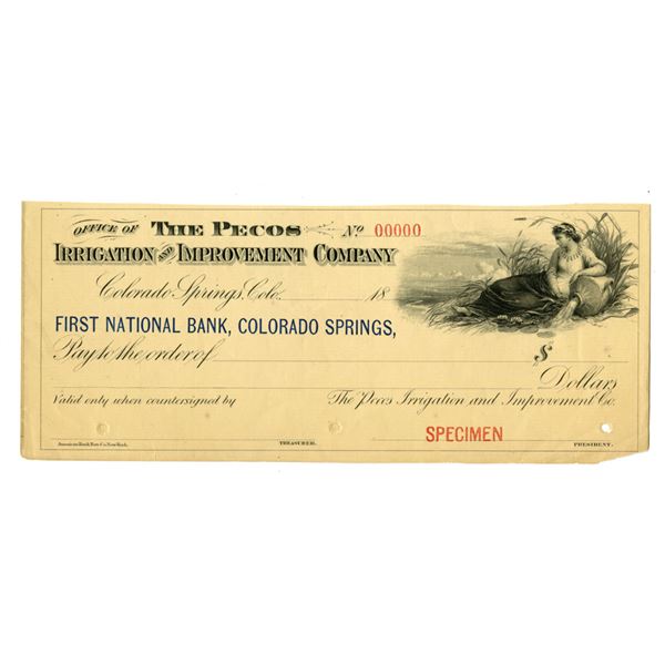 CO. Pecos Irrigation and Improvement Co., ND (1860s), Specimen Check.