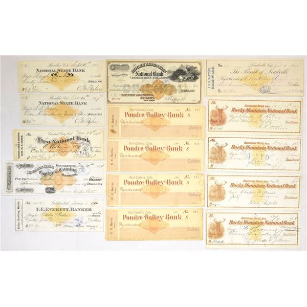Colorado Territorial and Early State Bank Check Assortment, 1867 to 1880s