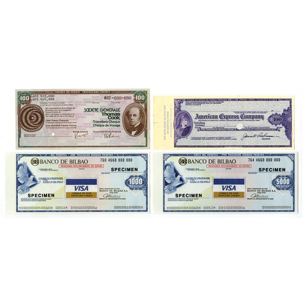 French and Spanish Specimen Traveler's Checks, ND (1970s to 1990s).