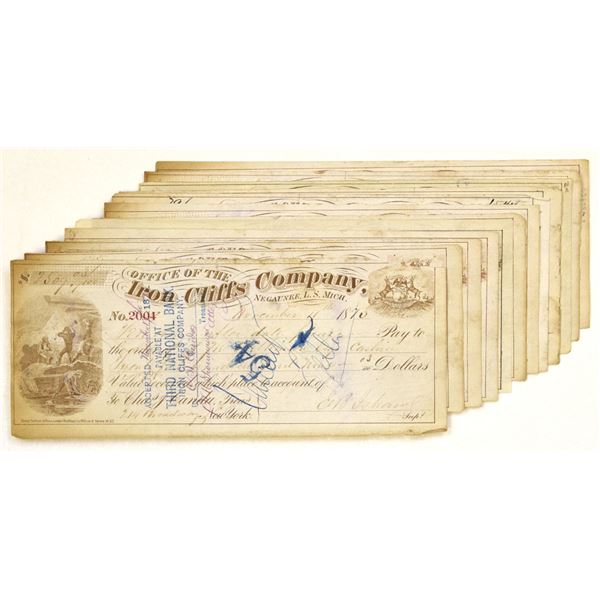 Michigan. Iron Cliffs Company Check Assortment, 1870 to 1873