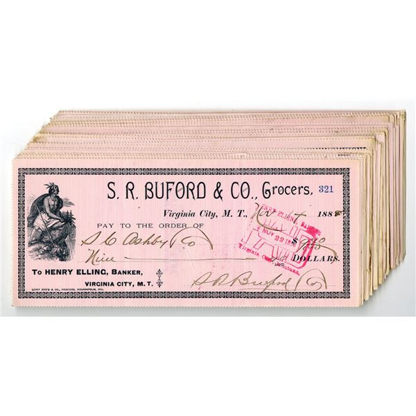 Montana Territory. S.R. Buford & Co., Grocers, 1888 to 1889, I/C Check Assortment.