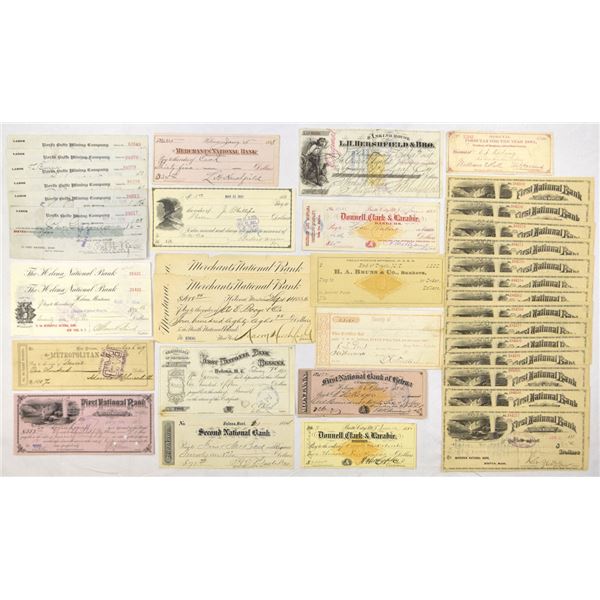 Montana Territory & Statehood Mining and Banking Check Assortment, 1880s to 1890s