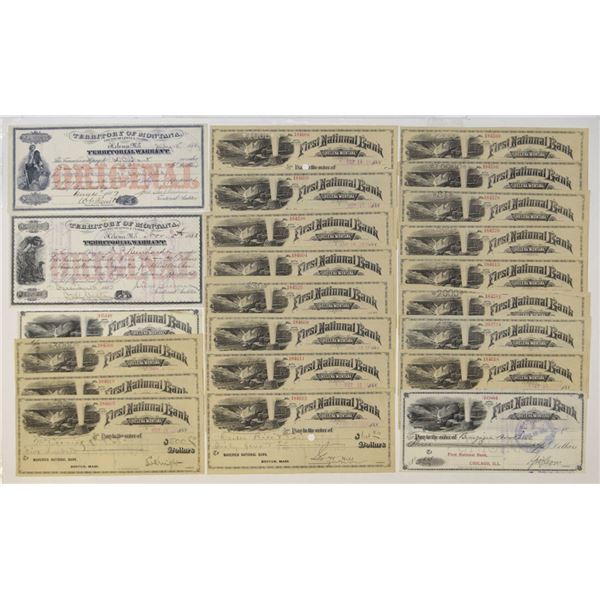 MT. First National Bank and Territory of Montana Fiscal Documents, 1883 to 1895.