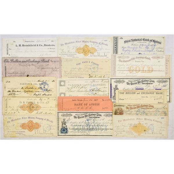 Nevada & Montana Territory, Mining and Banking Check, Draft & Exchange Assortment, ca.1868 to 1904.