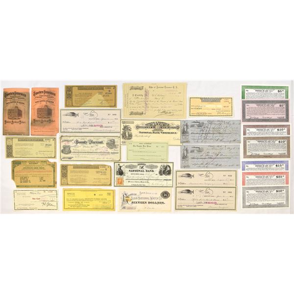 U.S., Banking, Commercial, Depression Scrip, and Municipal Paper Assortment, ca.1850s to 1940s