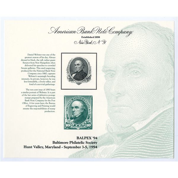 BALPEX'94 Daniel Webster Reprint Intaglio Vignette Portrait used on 1890 Definitive 10 Cent Stamp So