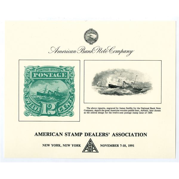 "Adriatic" Vignette Engraved by James Smillie in 1869 Used on ASDA 1991 Souvenir Cards for 12 Cent 1