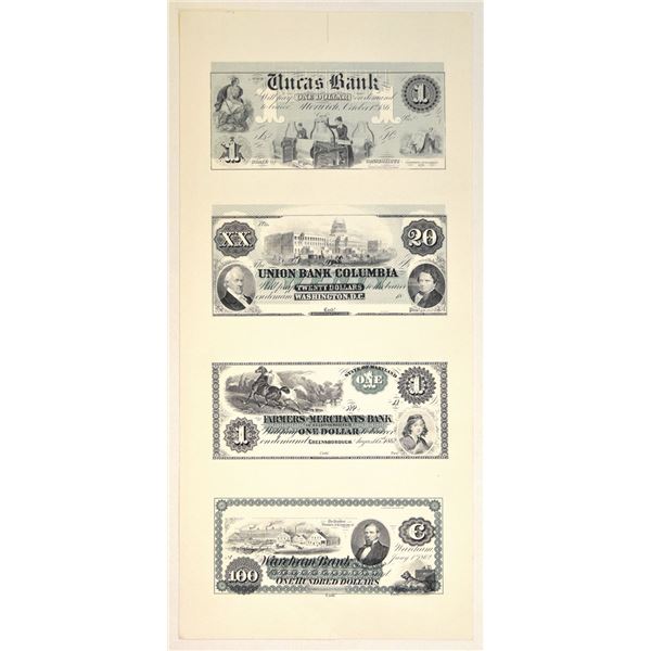 NY. American Bank Note Co., 1990s Commemorative Obsolete Banknote Reprint Error / Color Trial Sheet.