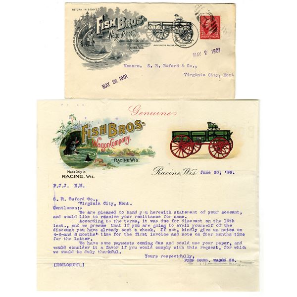 WI. Fish Bros. Wagon Co., 1899 & 1901, Advertising Cover with Matching Full Color Letterhead.