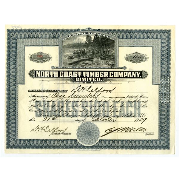 Canada. North Coast Timber Co. Ltd., 1909, Issued Stock Certificate.