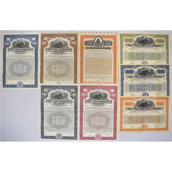 Cuba. Cuba Railroad Co., 1902 to 1926, Specimen Bond Collection of 8 Different Types