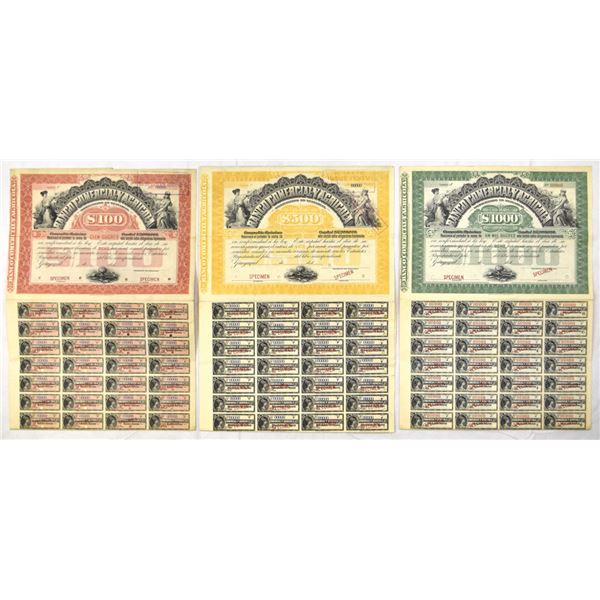 Ecuador. Banco Comercial y Agricola, ca.1890-1900s Specimen Bond Trio
