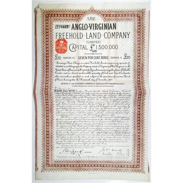Anglo-Virginian Freehold Land Co. Ltd. 1879 I/U Bond