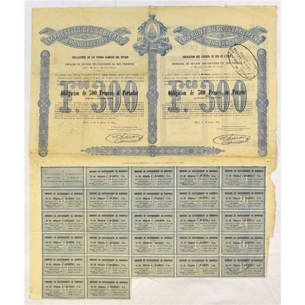 Honduras. Government of Honduras Loan for Railroads, 1869 I/U Bond