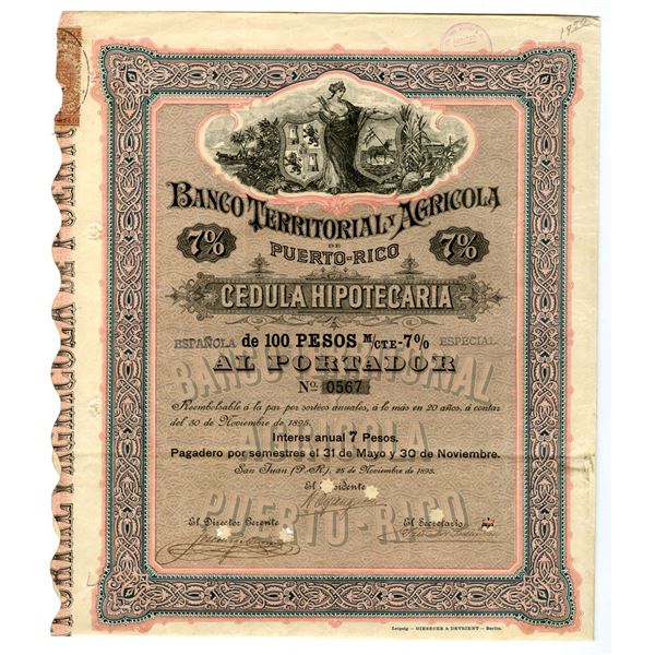 Puerto Rico. Banco Territorial y Agricola, 1895, I/C Bond.