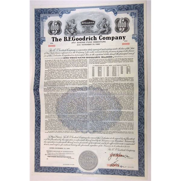 NY. B.F. Goodrich Co., 1960 $1,000 Specimen 4 5/8% Debenture Bond, XF ABNC