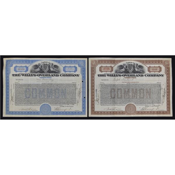 OH. Willys-Overland Co., 1929, I/U Stock Certificate Pair.