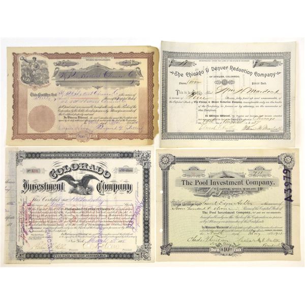 Colorado Investment & Mining Stock Certificates, 1885 to 1920, Issued Quartet.