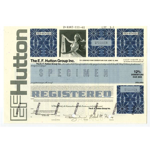 E.F. Hutton Group Inc., 1981. Registered 12% Specimen Bond, XF-AU, ABNC