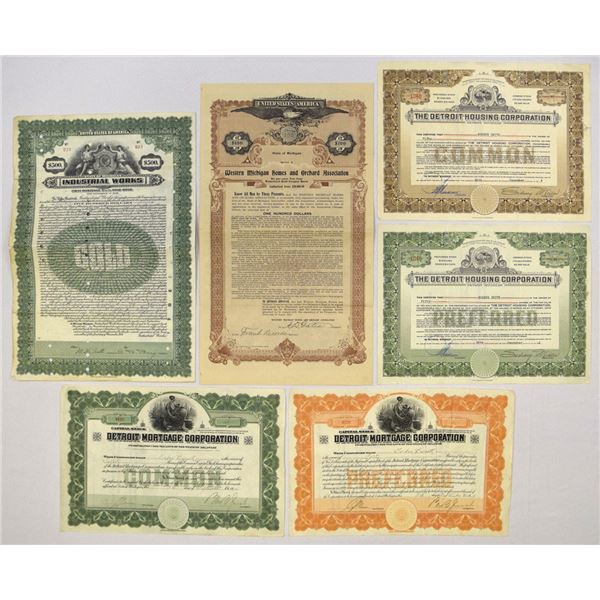 MI. Michigan Financial, Real-estate, and Housing  Stock and Bond Assortment, 1911 to 1924