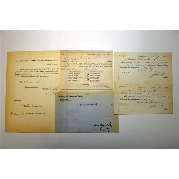 NY. Merchant's Bank in Poughkeepsie, 1845 I/U Stock Subscription Certificate + Correspondence.