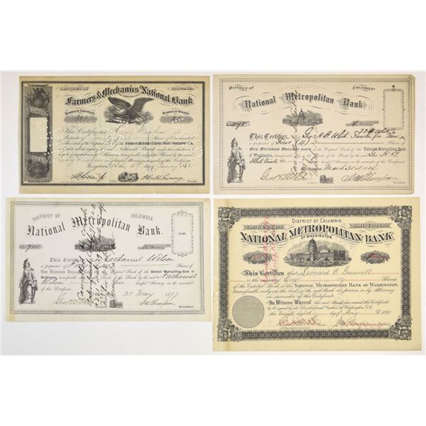 Washington, D.C. National Bank Stock Certificates, 1870s to 1890s