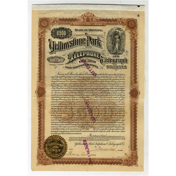 MT. Yellowstone Park Telephone and Telegraph Co., 1901, I/C Bond