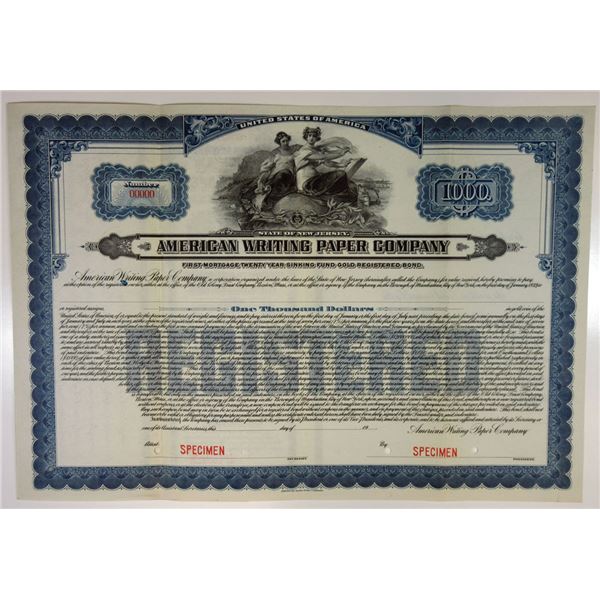 NJ. American Writing Paper Co., 1919 Specimen Registered Gold Bond
