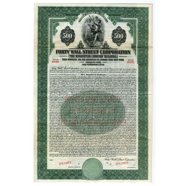 NY. Forty Wall Street Corp. (Manhattan Co. Building) 1929 Specimen Gold Coupon Bond