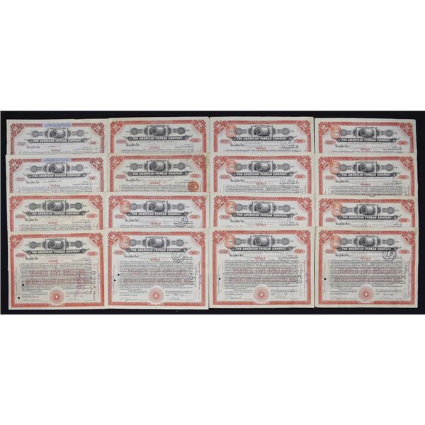 NJ. American Thread Co., 1911 to 1934, I/C Stock Certificate Assortment.