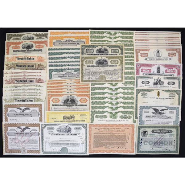 Banking, Printing, Telecom, Industrial and Consumer Goods Stock Certificate Assortment, 1925 to 1977