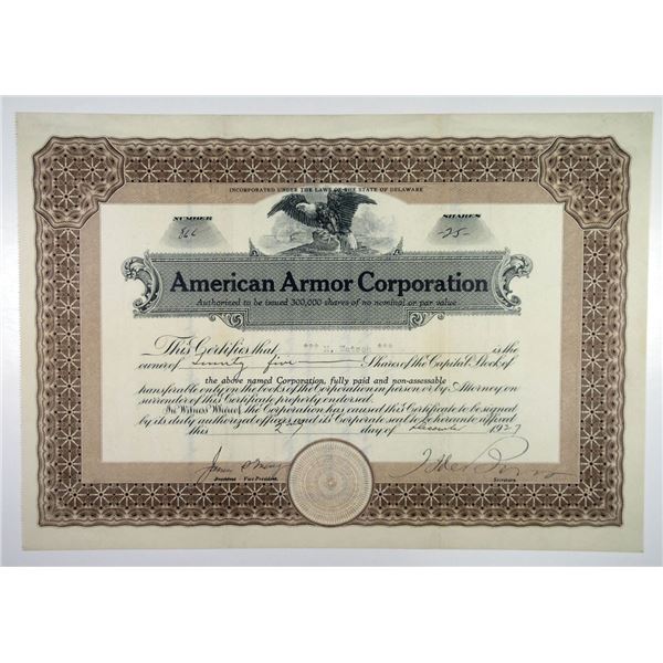 American Armor Corp., 1927 I/U Stock Certificate