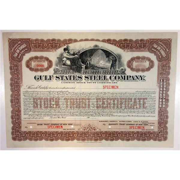 AL. Gulf States Steel Co., 1910-1920 Specimen Stock Certificate